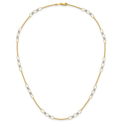 14k Two-tone Polished Oval Links and Faceted Beads 18 inch Necklace