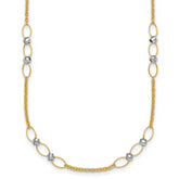 14k Two-tone Polished Oval Links and Faceted Beads 18 inch Necklace