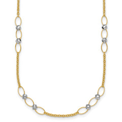 14k Two-tone Polished Oval Links and Faceted Beads 18 inch Necklace