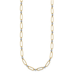 14k Two-tone Polished Paperclip Links and Faceted Beads 18 inch Necklace