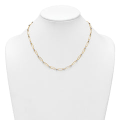 14k Two-tone Polished Paperclip Links and Faceted Beads 18 inch Necklace