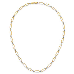 14k Two-tone Polished Paperclip Links and Faceted Beads 18 inch Necklace