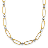 14k Two-tone Polished Paperclip Links and Faceted Beads 18 inch Necklace