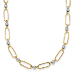 14k Two-tone Polished Paperclip Links and Faceted Beads 18 inch Necklace
