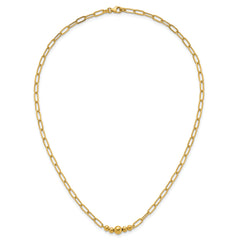 14K Polished Graduated Beads 18 inch Paperclip Link Necklace