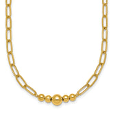 14K Polished Graduated Beads 18 inch Paperclip Link Necklace