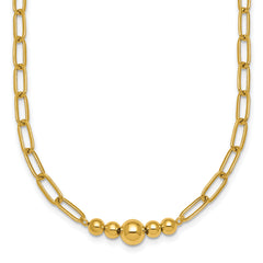 14K Polished Graduated Beads 18 inch Paperclip Link Necklace