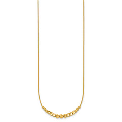 14K Polished Diamond-cut and Square Beaded 16 Inch Necklace Plus 2 Inch Extender