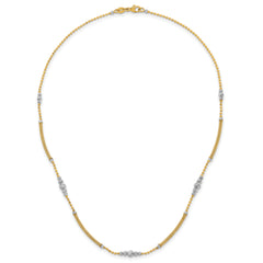 14k Two-Tone Woven Bars and Diamond-cut Beads 16.75 inch Necklace