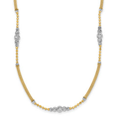 14k Two-Tone Woven Bars and Diamond-cut Beads 16.75 inch Necklace