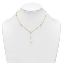 14K Polished Diamond-cut and Beaded 16 Inch Lariat Necklace Plus 2 Inch Extender