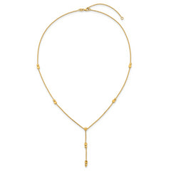 14K Polished Diamond-cut and Beaded 16 Inch Lariat Necklace Plus 2 Inch Extender