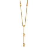 14K Polished Diamond-cut and Beaded 16 Inch Lariat Necklace Plus 2 Inch Extender