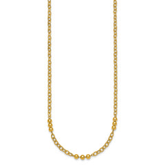 14K Polished 3.5mm Fancy Beaded and Cable Link 18 inch Necklace