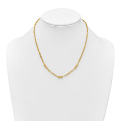 14K Polished 3.5mm Fancy Beaded and Cable Link 18 inch Necklace
