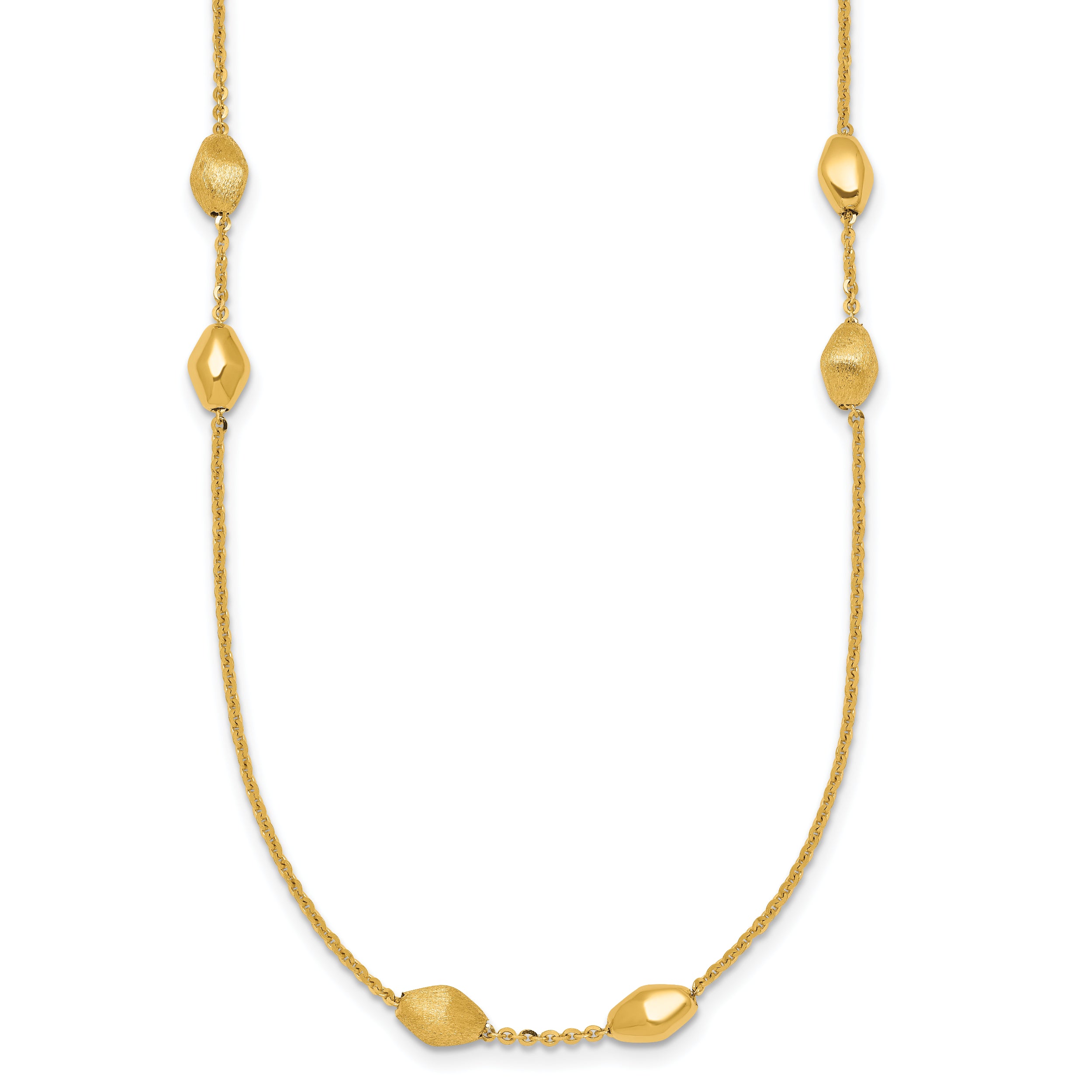 14K Polished and Brushed Oval Beaded 5-Station 24 Inch Necklace