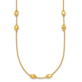14K Polished and Brushed Oval Beaded 5-Station 24 Inch Necklace