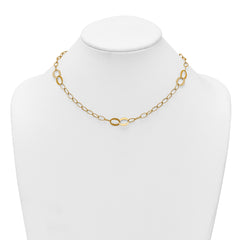 14k Polished and Textured Fancy Oval Link 3-Station 16.75 inch Necklace