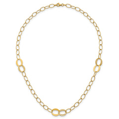 14k Polished and Textured Fancy Oval Link 3-Station 16.75 inch Necklace