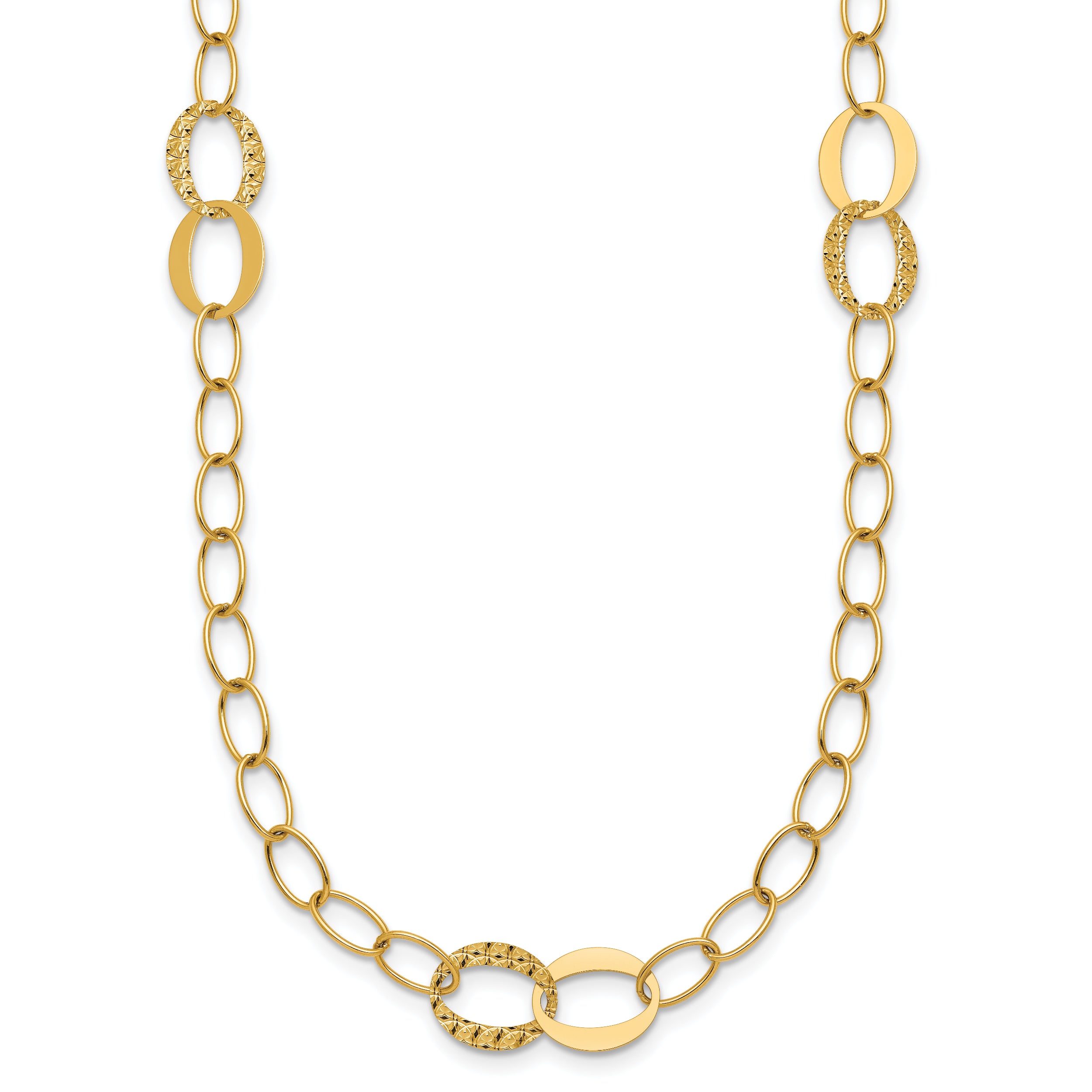 14k Polished and Textured Fancy Oval Link 3-Station 16.75 inch Necklace