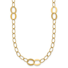 14k Polished and Textured Fancy Oval Link 3-Station 16.75 inch Necklace