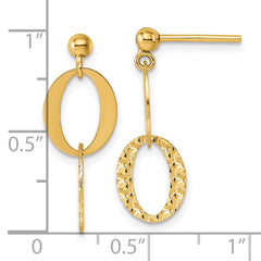 14k Polished and Textured Fancy Oval Link Post Dangle Earrings