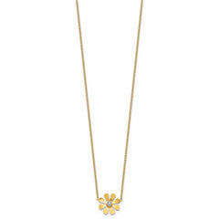 14k Polished Daisy with White Rhodium Center 16 inch Necklace with 2 inch Extender