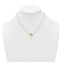 14k Polished Daisy with White Rhodium Center 16 inch Necklace with 2 inch Extender