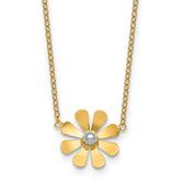 14k Polished Daisy with White Rhodium Center 16 inch Necklace with 2 inch Extender