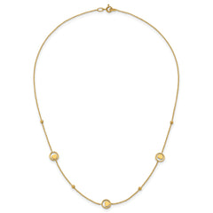 14k Polished Heart in Circle with Diamond-cut Beads 7-Station 16.75 inch Necklace