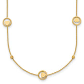 14k Polished Heart in Circle with Diamond-cut Beads 7-Station 16.75 inch Necklace