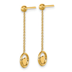 14k Polished Heart in Circle with Chain Dangle Post Earrings