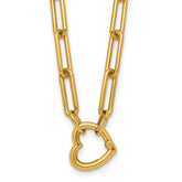 14k Polished Heart Clasp 17.5 inch Paperclip Chain Necklace