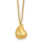 14k Polished And Brushed Curved Teardrop 16 inch Necklace Plus 2 inch Extender
