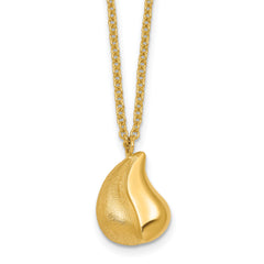 14k Polished And Brushed Curved Teardrop 16 inch Necklace Plus 2 inch Extender