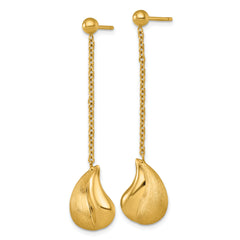 14k Polished And Brushed Curved Teardrop Dangle Post Earrings