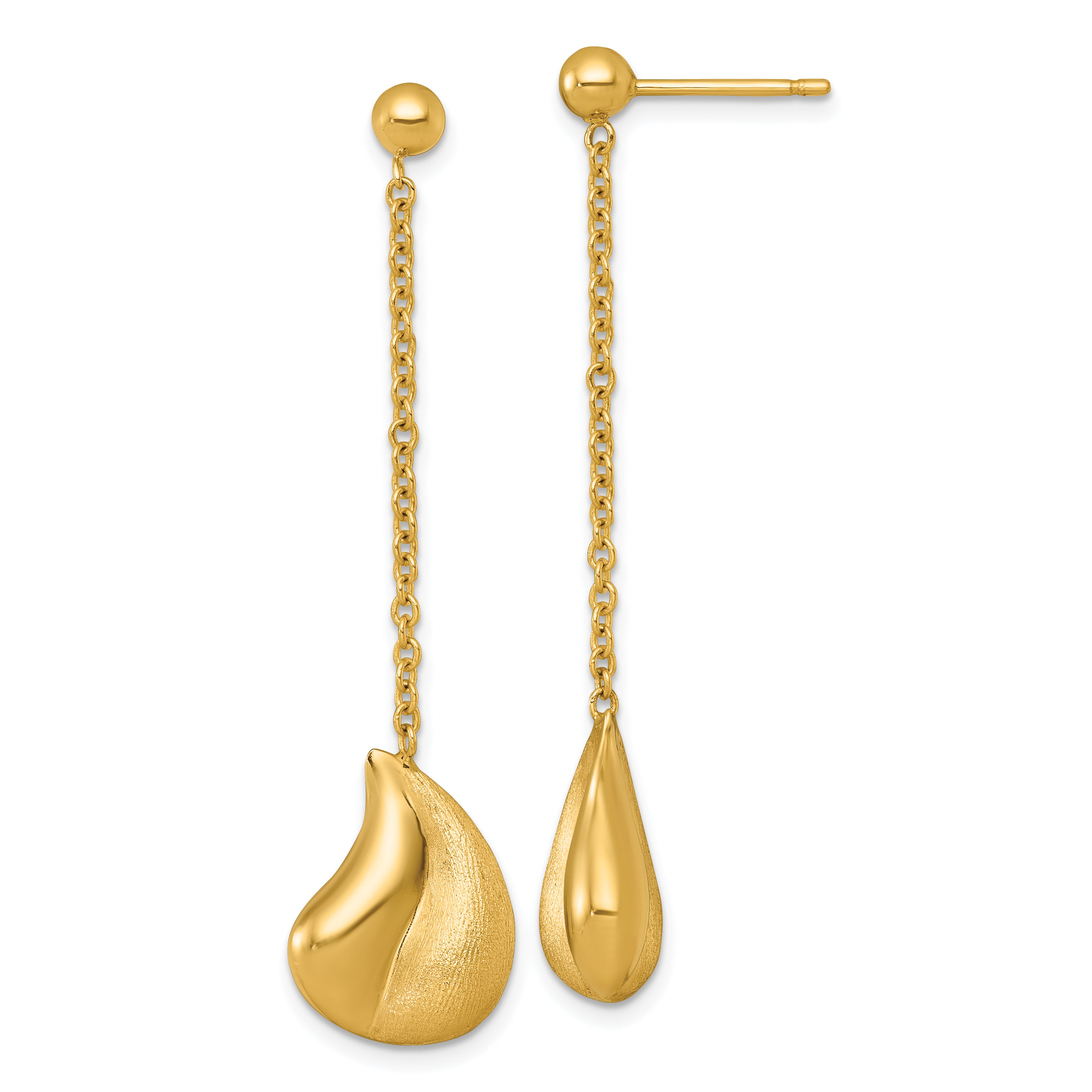 14k Polished And Brushed Curved Teardrop Dangle Post Earrings