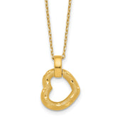 14K Polished Textured and Diamond-cut Fancy Heart Pendant 16 Inch Necklace with 2.25 Inch Extender