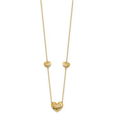 14K Polished Filigree Puffed Heart 3-Station 16 inch Necklace Plus 2 inch Extender