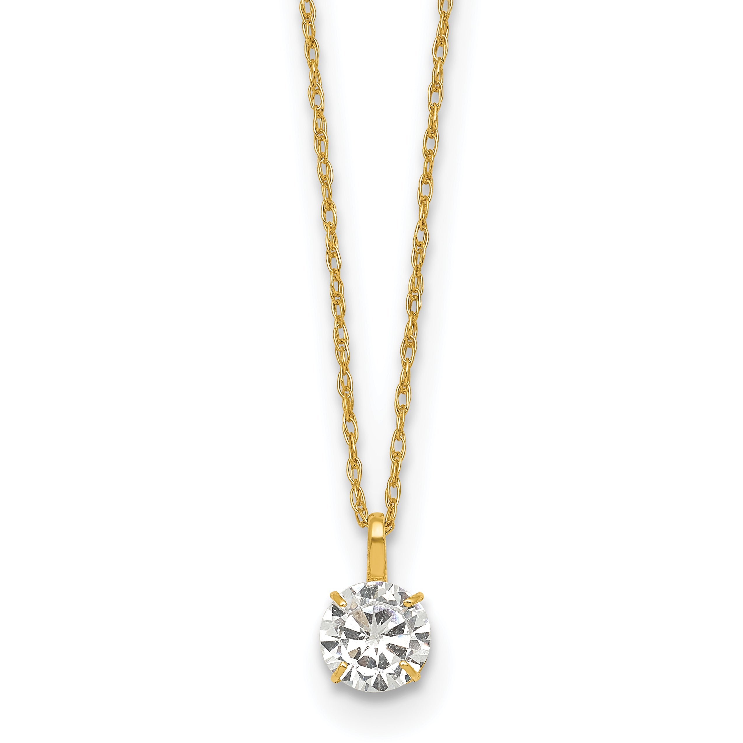 14k Polished 5.00mm Round CZ Solitaire 18 inch Necklace