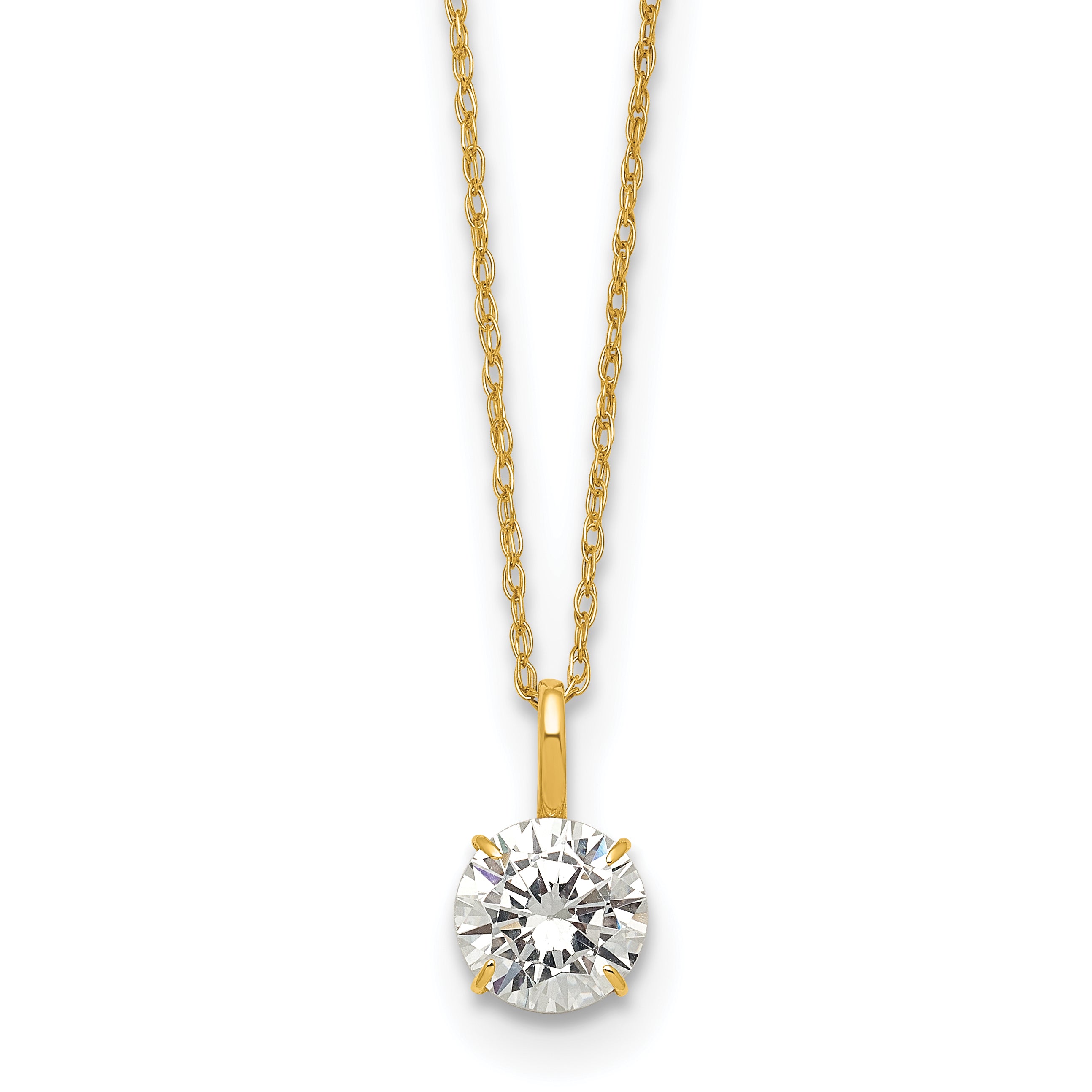 14k Polished 6.00mm Round CZ Solitaire 18 inch Necklace