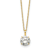 14k Polished 7.00mm Round CZ Solitaire 18 inch Necklace