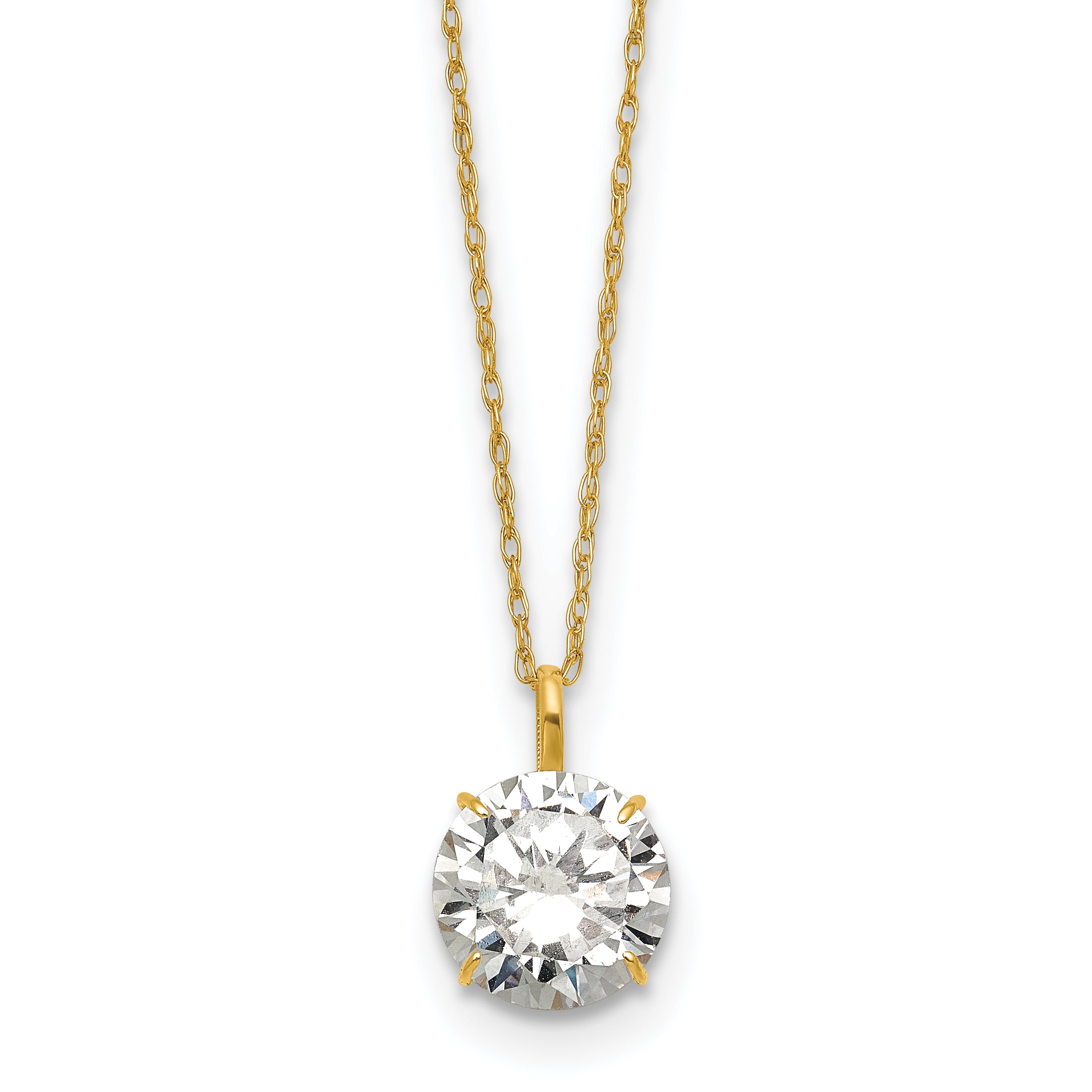 14k Polished 8.00mm Round CZ Solitaire 18 inch Necklace