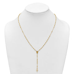 14k Polished Cross and Miraculous Medal Diamond-cut Beaded 16.75 inch Rosary Necklace with 2 inch Extender