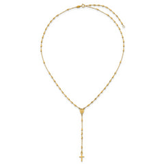 14k Polished Cross and Miraculous Medal Diamond-cut Beaded 16.75 inch Rosary Necklace with 2 inch Extender