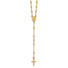 14k Polished Cross and Miraculous Medal Diamond-cut Beaded 16.75 inch Rosary Necklace with 2 inch Extender