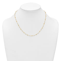 14k Two-tone Polished and Twisted Fancy Oval Links and Faceted Beads 18 inch Necklace