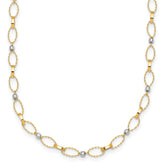 14k Two-tone Polished and Twisted Fancy Oval Links and Faceted Beads 18 inch Necklace
