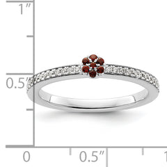 14k White Gold Stackable Expressions Garnet and Diamond Ring