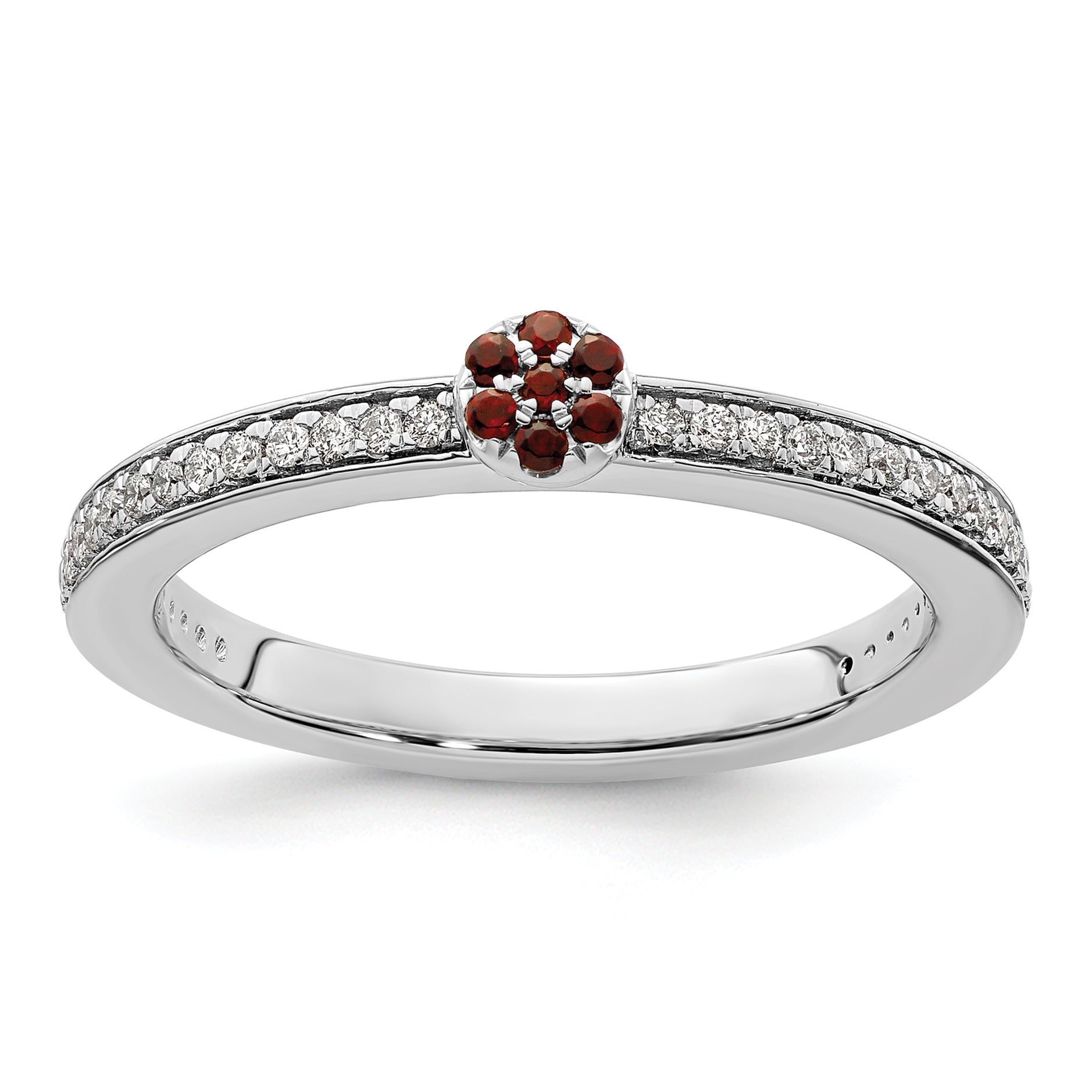 14k White Gold Stackable Expressions Garnet and Diamond Ring